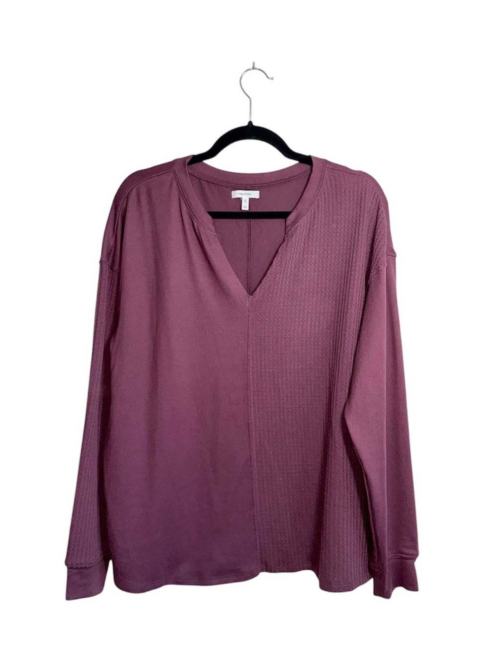 Maurices Split Neck Mixed Waffle Knit Top Plum Purple Long Sleeve Medium Women’s